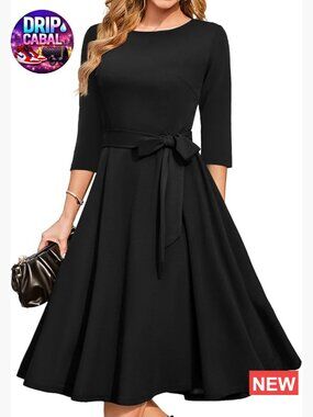 Vintage A-Line Cocktail Dress with 3/4 Sleeves, Nylon Elastane Blend